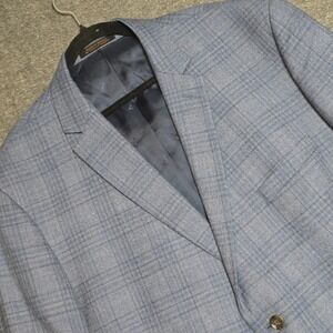 Jos A Bank Blazer Sport Coat Mens 52R Blue Windowpane Tailored Super 130's Wool
